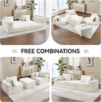 79" Boneless Loveseat Sofa Couch, Modular Foldable Floor Cloud Sofa with Ottoman, Lounge Convertible Sofa Bed for Living Room, No Assembly, Chenille Beige