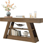 Tribesigns 63-Inch Wooden Console Table with Storage Shelves, Rustic Long Entryway Sofa Table Behind Couch for Living Room, Entrance, Hallway, Foyer