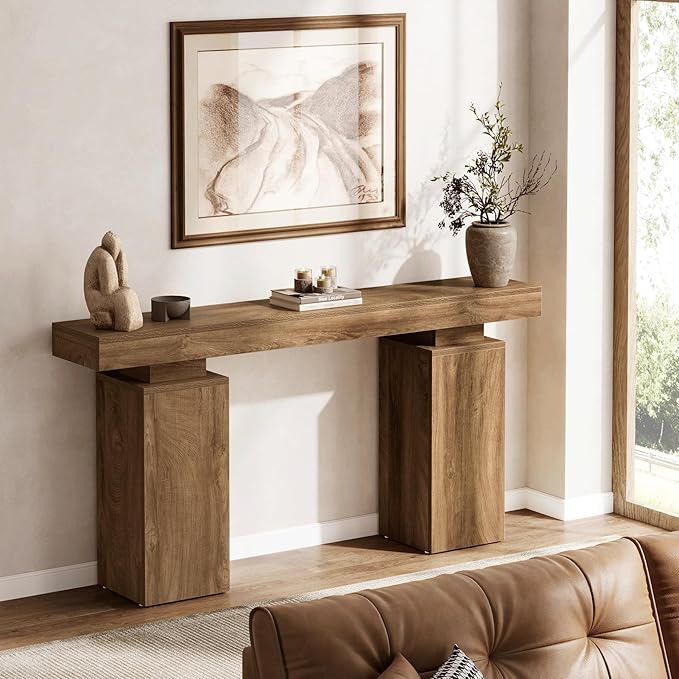 Tribesigns 63-Inch Long Console Table, Farmhouse Entryway Table Behind Couch, Wooden Foyer Stand Entry Station, Modern Hallway Accent Furniture for Living Room Decor, Entrance, Natural Wood Finish