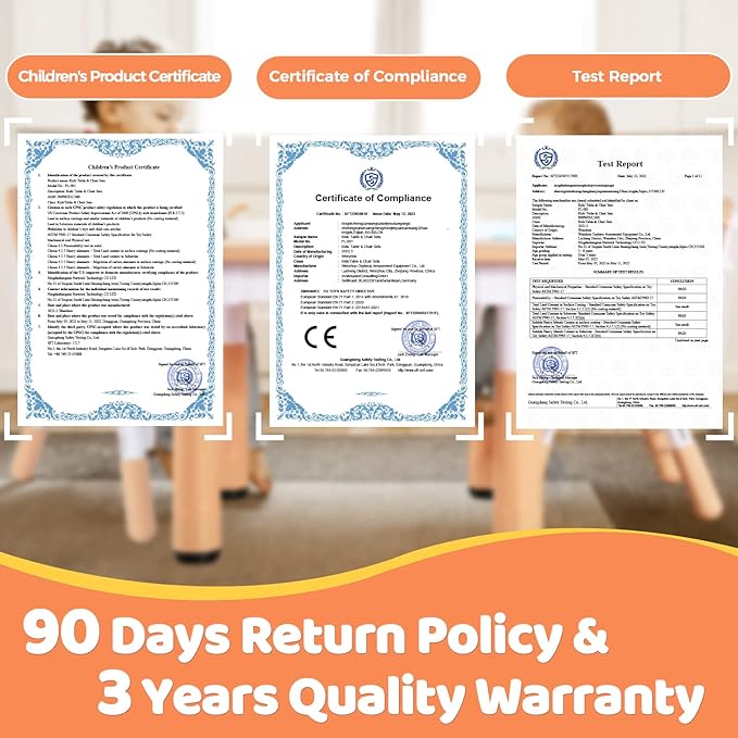 FUNLIO Kids Table and 2 Chairs Set, Height Adjustable Toddler Table and Chair Set for Ages 3-8, Easy to Wipe Arts & Crafts Table, for Classrooms/Daycares/Homes, CPC & CE Approved (3pcs Set) - Natural