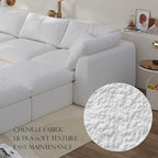 Boneless Cloud Couch Modular Sectional Sofa with Deep Seat for Living Room, L Shape Couch with Ottoman, Snowflake Cloth and 40D Memory Sponge，2 Throw Pillows (White, 6 Seater+2 Ottoman)