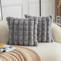 Neelvin Grey Faux Fur Cozy Soft Plaid Decorative Throw Pillow Covers 20x20 inch Set of 2,Velvet Pillowcase Cushion Case for Sofa Couch
