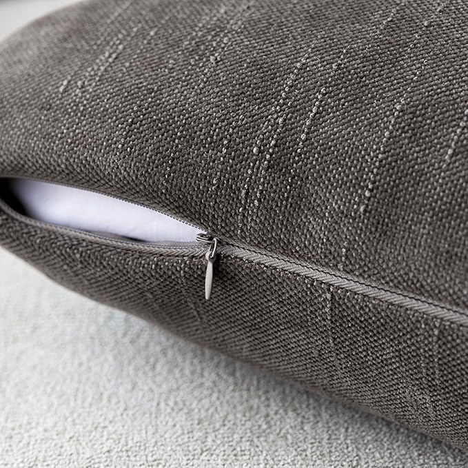 Foindtower Pack of 2 Soft Textured Throw Decorative Pillow Covers Square Accent Solid Cushion Cover Cozy Farmhouse Pillow Case with Zipper for Couch Sofa Bedroom Living Room 18x18 Inch, Charcoal
