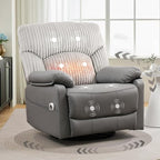 Power Swivel Rocker Recliner Chair with Massage and Heat for Adults, Electric Infinite Position Recliner with USB Charging Port, Corduroy and PU Leather Mixed Fabric, Easy Assembly (Grey)