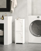 Bathroom Storage Cabinet, Corner Floor Cabinet with 2 Doors and Adjustable Shelf, Narrow Toilet Paper Cabinets, Bathroom Organizer for Small Spaces, 7.9" D x 9.8" W x 29.5" H White
