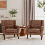 Accent Chairs Set of 2, Modern Faux Leather Armchairs for Living Room, Comfy Upholstered Arm Chairs Tufted for Indoor Bedroom Office Room (P Coffee)
