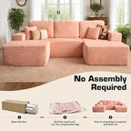 106" Cloud Sectional Couch with L-Shape Chaise & Ottoman, No Assembly Modular Sofa, Deep Seat Plush Corduroy Boneless Couched for Living Room (Pink Plush Corduroy, Right Facing Chaise with Ottoman)