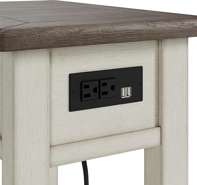 Signature Design by Ashley Bolanburg | Farmhouse Chair-Side End Table – USB Charging Ports, Drawer, Two-Tone Light Brown & Whitewash