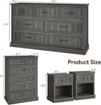 Farmhouse Dresser and Nightstand Sets, 4Pcs Bedroom Furniture Set, Nightstand Set of 2 & 55" Wide 7 Drawer and 44" Tall 5 Drawer Dresser with Large Drawers & Bar Handles, Grey