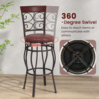 Giantex 30" Swivel Bar Stools Set of 4, Bar Height Bar Stools w/Back, Upholstered PU Leather Seat, Footrest, Max Load 330Lbs, Vintage Metal Barstools for Kitchen Island, Dining Room, Rustic Brown