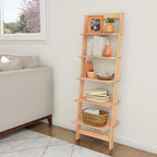 5-Tier Ladder Shelf - 50-Inch Narrow Leaning Bookshelf - Wooden Bookcase for Living Room, Bathroom, Kitchen, Office, or Bedroom Furniture by Lavish Home (Oak)