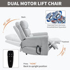 PELUMY Power Lift Recliner Chair for Elderly with Massage and Heat, Dual Motor Heavy Duty 350lbs Recliner, 8-Point Vibration & Lumbar Heating, Electric Lift Chair (Chenille, Light Grey)
