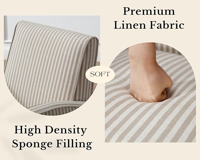 Farmhouse Striped Accent Chairs for Living Room Set of 2, Linen Fabric Modern Comfy Armchairs with Cushion, Upholstered Striped Reading Chairs for Bedroom Couch Chair with Wood Legs, Khaki