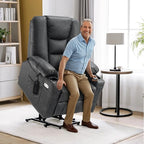 MCombo Power Lift Recliner Chair for Elderly, Lift Chair with Heat and Massage, USB Ports, Cup Holders, Faux Leather 7519 (Medium, Dark Grey)