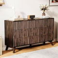 6 Drawer Dresser, 53.43 Inch Fluted Wood Double Dresser Curved Design Wide Storage Organizer Cabinet Mid Century Modern Chest Dressers for Bedroom Living Room Entryway(Walnut)