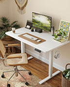 FEZIBO One-Piece Standing Desk Adjustable Height Stand up Home Office Desk, 48x24 Inch Electric Standing Computer Desk, with 4 Memory Presets, Headphone Hook, White