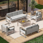 Outdoor Patio Furniture Set, 7 Seats Outdoor Patio Conversation Sets with Ergonomic Seat and Wide Washable Thick Cushions, Modern Patio Sectional Furniture for Balcony, Porch (Gray)