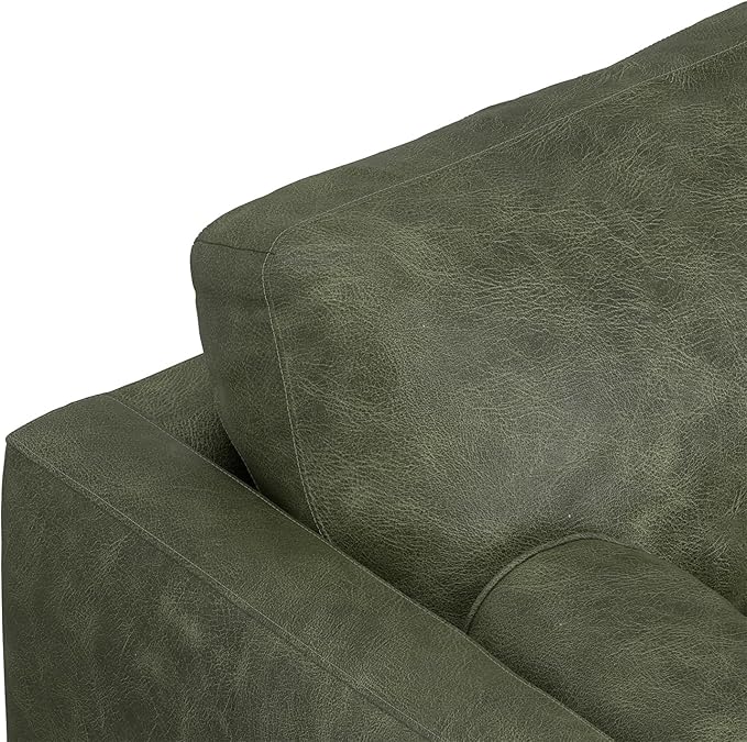 SIMPLIHOME Morrison 89-inch Wide Sofa in Moss Green Genuine Leather, Mid-Century Modern Design Couch for Living Room, Single Bench Cushion, 2 Back Cushions, 2 Bolster Pillows