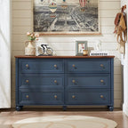 6 Drawers Dresser for Bedroom, Farmhouse 54" Wide Wood Dressers Chest of Drawers, Vintage Design TV Stand, Rustic Storage Dresser Organizer with Metal Handle Closet for Living Room, Hallway