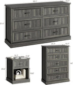 CARPETNAL Farmhouse Dresser and Nightstand Sets for Bedroom, 4 Pcs Bedroom Set, 5 Drawer & 6 Drawer Dresser and Nightstand Set of 2, Wood Chest of Drawers for Living Room, Entryway, Grey