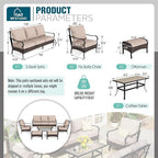 MFSTUDIO Outdoor Patio Furniture Set, 6 PCS Metal Patio Conversation Sets for 7, Patio Sectional Set with High Back 3-Seat Sofa, 2 Fixed Sofa Chairs, 2 Ottoman, 1 Coffee Table, 5.5" Thicken Cushions