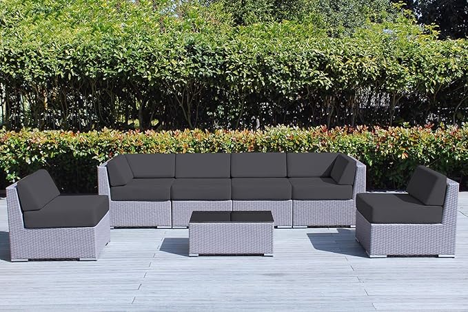 Ohana 7-Piece Outdoor Gray Patio Furniture Sectional Conversation Set with 6-inch Rainshield Water Protection Gray Cushions - No Assembly with Free Patio Cover