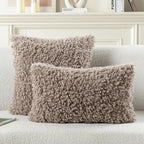 FUTEI Khaki Decorative Throw Pillow Covers 12x20 Inch Set of 2,Soft Fluffy Faux Wool Fur Boucle Textured Lumbar Pillow Case,Modern Home Decor for Couch Bed Living Room Office