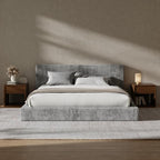 RECCI Cloud Upholstered Queen Bed Frame with Headboard, 5 Inch Foam Padded Platform, No Box Spring, Easy Assembly (Moon)