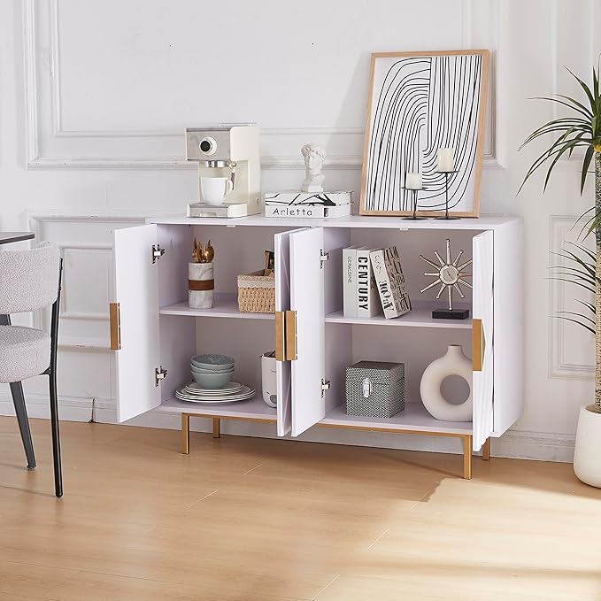 Sideboard Buffet Cabinets with Storage, 47.2" Modern Storage Cabinets with Relief Doors, Accent Cabinets with Adjustable Shelves, Wood Console Cabinet for Dining Living Room, Entryway, White