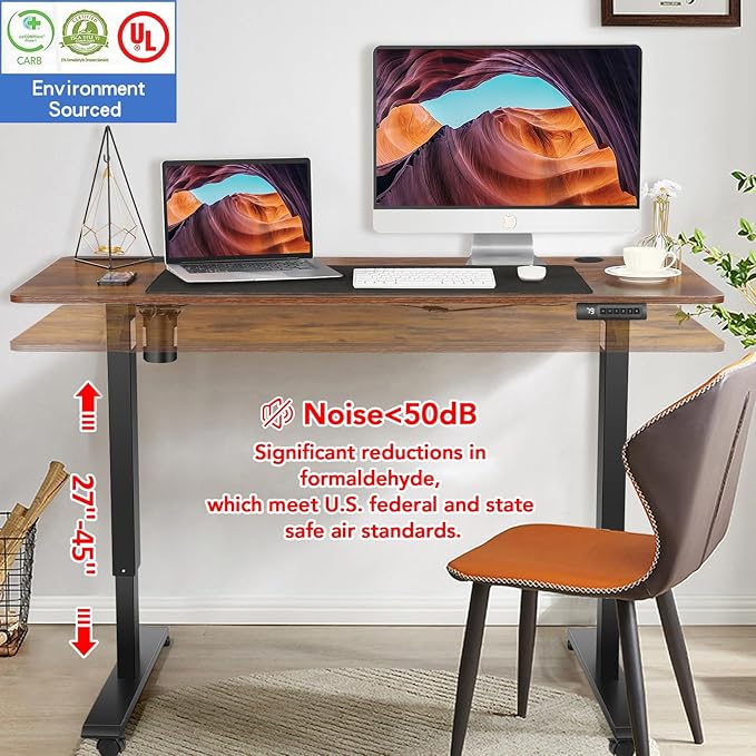 farexon Electric Standing Desk 63 x 24In with Outlets,Rolling Stand up Desk with Oversized Mouse Pad, 2 USB Ports & 3 Power Outlets, 4 Caster, 4 Preset Heights Easy to Set for Home Office(Brown)