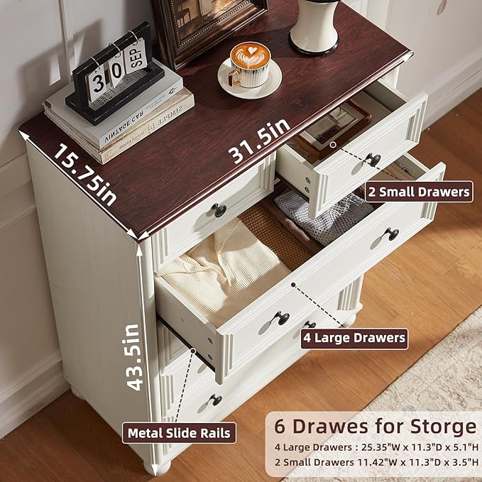 Farmhouse Dressers and Night Stand Set of 3, Wood 43.5'' Tall Dresser and 18'' Wide Chest of Drawers, Roman Column Nightstand Set of 2, Bedroom Furniture Dresser Suites for Living Room, Hallway, Home