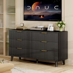 Lulive Black Dresser for Bedroom Wood Dressers Chest of Drawers, Fluted 54" Wide Modern Long Dresser TV Stand 6 Drawers for Bedroom, Closet, Hallway (Black)