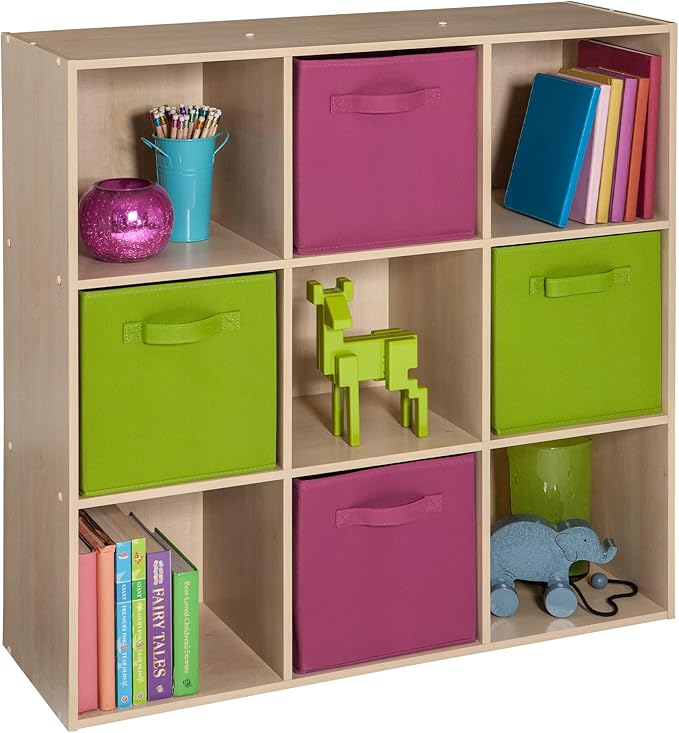 ClosetMaid Cubeicals 9 Cube Storage Shelf Organizer Bookshelf, Square Shape, Easy Assembly - Birch Wood Finish