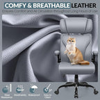 Office Chair, Ergonomic Big and Tall Computer Desk Chair with Retractable Adjustable Headrest, Executive Breathable Leather Chair, Lumbar Support Swivel PC Chair with Flip-up Armrests Rocking Function