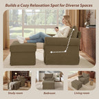 Modern Accent Chairs with Ottoman Set, Comfy Chenille Reading Armchair with Rolled Arms and Cushion Backrest, 35.8" W Chaise Lounge Chair for Living Room, Bedroom, Study, Apartment, Brown