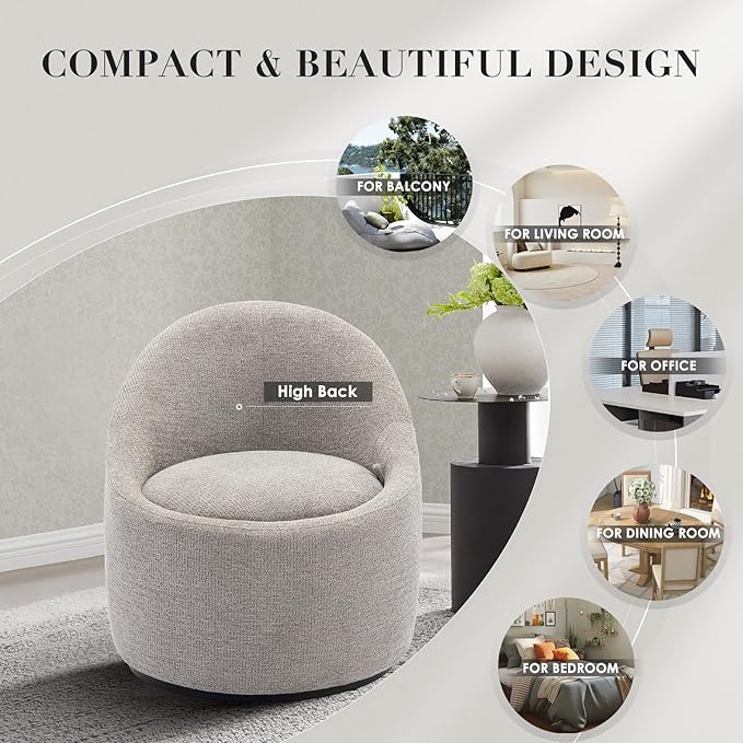 360° Swivel Accent Chair, Mid-Century Modern Chair with Hidden Storge, Small Swivel Chair with Arms for Living Room/Office-Light Grey