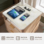 T4TREAM Fluted Nightstand Set of 2 with Charging Station, 18" Modern Side Table with Faux Marble Top, 2 Drawer End Table w/Storage, BedsideTable for Bedroom, Living Room, Curved Profile, Natural Oak