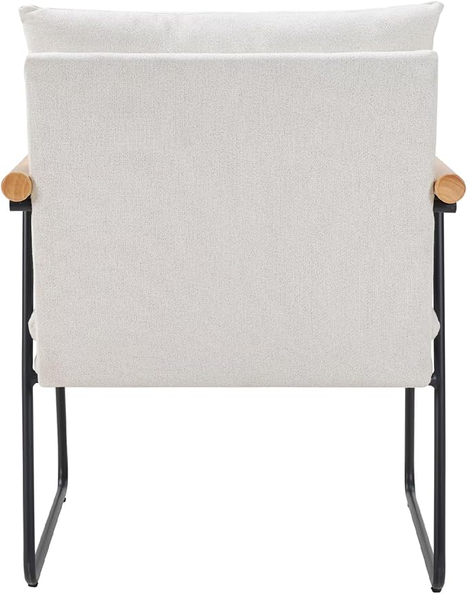 Accent Chair for Living Room,Arm Chair for Bedroom,with Wooden Arms, Wide Large Plus Size Cushion,Metal Frame,Reading Bedroom Chair Armchair for Home/Office/Cafe/Apartment/Waiting Room,White
