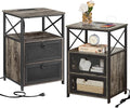 VECELO Misty Gray End Table with USB Ports and Outlets,24 Inch Nightstands with Charging Station and Storage Shelf for Bedroom,Living Room, 2 Set