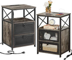 VECELO Misty Gray End Table with USB Ports and Outlets,24 Inch Nightstands with Charging Station and Storage Shelf for Bedroom,Living Room, 2 Set
