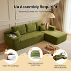 104" Cloud Sectional Couch with Chaise, Boneless L-Shaped Cloud Couch with Deep Seat, Modern Minimalist Sofa, Assembly Free Comfy Sofa for Office Living Room Study Room Apartment(Green, Right Chaise)