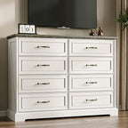 Farmhouse 8 Drawers Dresser for Bedroom, 48" Wide Wood Chest of Drawers with Deep Drawers & Bar Handles, Modern Dresser TV Stand, Rustic Wooden Closet Storage Organizer for Living Room, Hallway, White