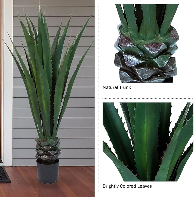 Pure Garden Set of 2 Giant Agave Faux Plants - 52-Inch Fake Succulents with Pots - Artificial Trees Blend Southwestern Style with Modern Home Decor