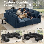 Vesgantti Modular Sofa Bed with Storage, 92" Sleeper Sofas with 9 Seats Storage Chaises Removeble Cover, Luxury Large Velvet Sectional Couch Set for Living Room, Apartment, Home Theatre, Blue