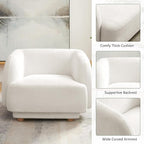 VANOMi Oversized Living Room Chair, Modern Comfy Accent Barrel Chairs, Single Sofa Chair with Wood Legs, Upholstered Armchair for Bedroom, Office, Waiting Room (White)