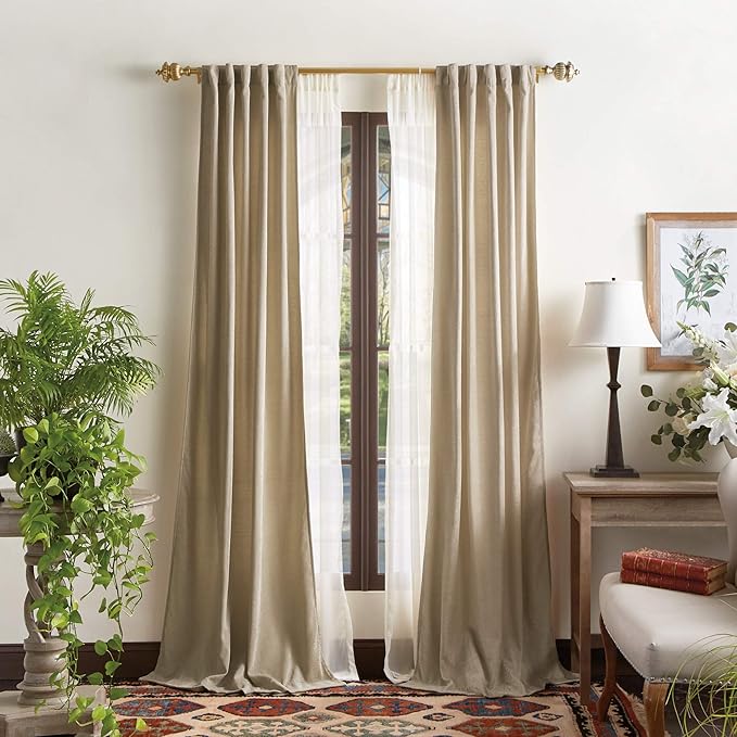 Martha Stewart Naples Chenille Solid Back Tab Window Curtain Panel Pair, 95", Natural