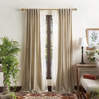 Martha Stewart Naples Chenille Solid Back Tab Window Curtain Panel Pair, 95", Natural