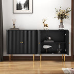 HLR Sideboard Buffet Cabinet with Fluted Texture, White Accent Cabinet with 2 Doors, Modern Credenza Storage for Kitchen Living Room, Entryway (Black, 2Piece)