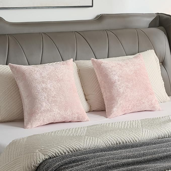 FUTEI Pink Flannel Throw Pillow Covers 26x26 Inch Set of 2,Soft Dimensional Textured Euro Pillow Shams,Modern Home Decor for Couch Living Room
