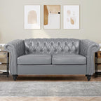 2 Piece Living Room Furniture Set, Faux Leather Loveseat and Chair Set, Mid Century Modern Upholstered Sofa Couch with Cushions, Vintage Comfy Tufted Chesterfield Couches for Bedroom, Office (Grey)